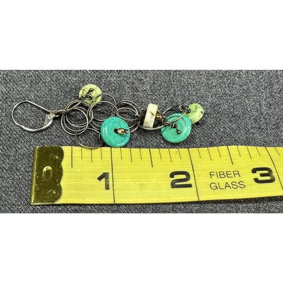Vintage Sterling Silver Green and Blue Turquoise Dangle Earrings - Picture 4 of 6